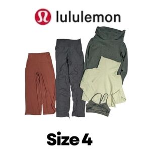 5 piece Lululemon Bundle Size 4 XS Funnel Neck Shirts Crop Wide Leg Jersey Pants